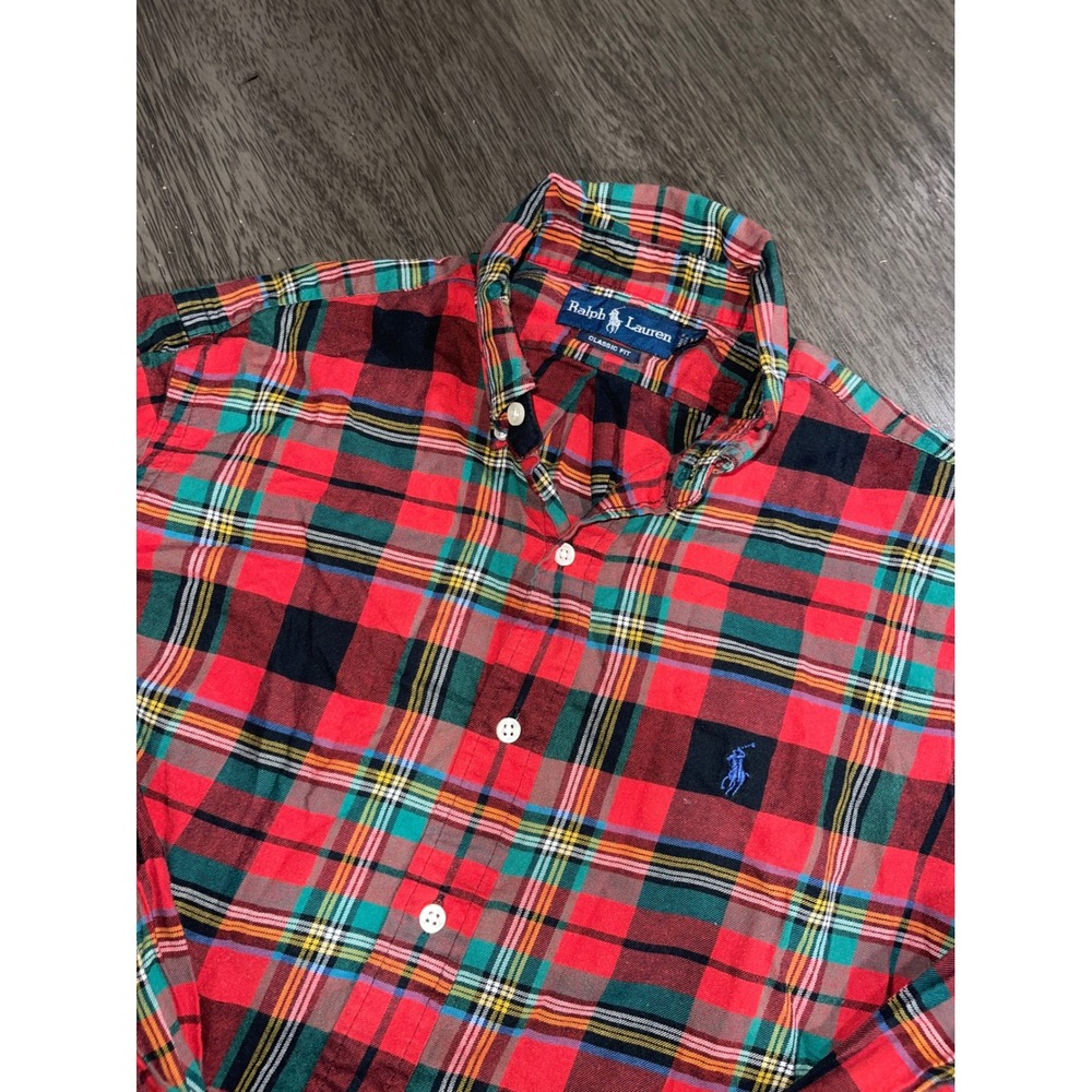 Ralph Lauren Mens M Red Plaid Button Down Shirt Classic Fit Long Sleeve Tartan